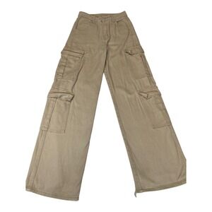 Shein‎ Womens XXS 0 Tan Cargo Pants Wide Leg High Rise Casual Distressed